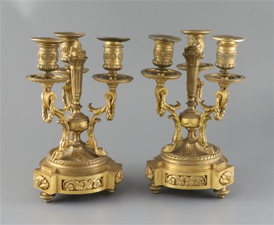 A pair of Louis XVI style ormolu candelabra, H.10in.